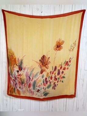 NO LABEL 100% Silk Floral Print Scarf